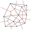 Conectando-se os centros das circunferências produz-se o Diagrama de Voronoi (em vermelho).