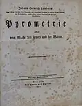 Página de título para "Pyrometrie oder vom Maasse des Feuers und der Wärme"