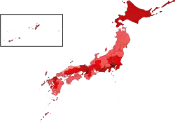 Mapa do surto no Japão (13 de março)