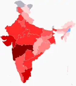 1° Mapa do surto na Índia (13 de março): &nbsp;&nbsp;Casos confirmados &nbsp;&nbsp;Casos suspeitos