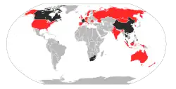 Mapa dos países infectados pelo SARS-CoV: Países com mortes confirmadas Países com casos confirmados Países sem casos confirmados
