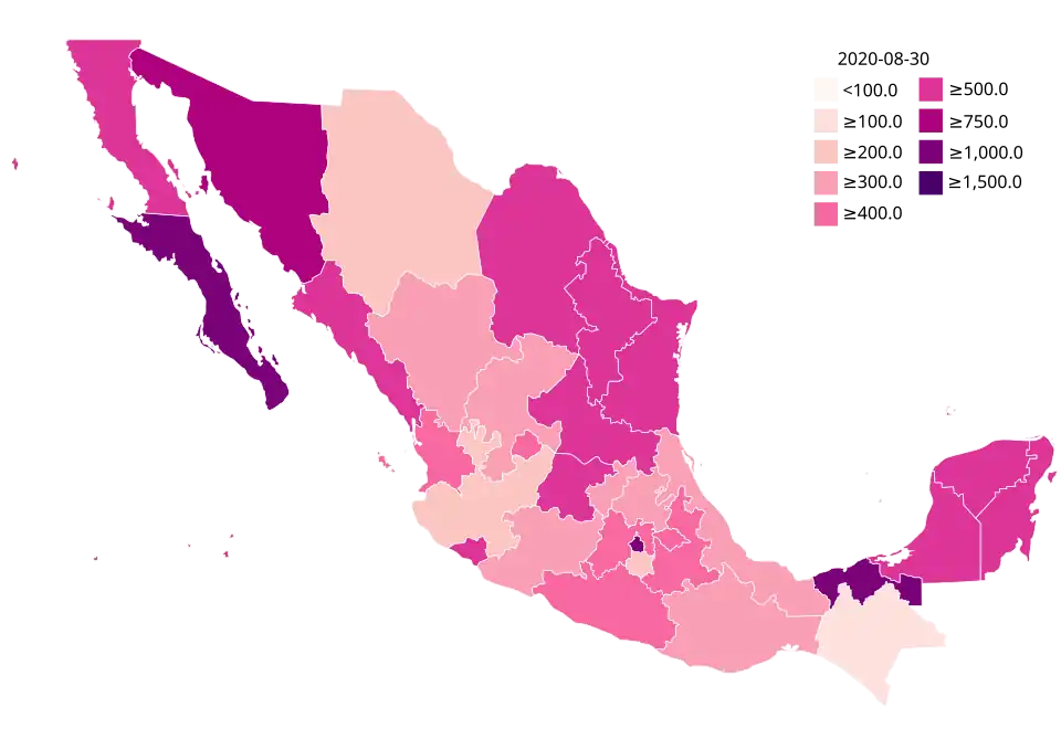 Casos confirmados por estado por cada 100 mil habitantes.