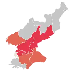 Mapa do surto na Coreia do Norte (13 de março): &nbsp;&nbsp;Casos suspeitos