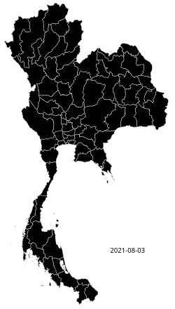 Mapa do surto na Tailândia (13 de março): &nbsp;&nbsp;Casos confirmados&nbsp;&nbsp;Casos suspeitos