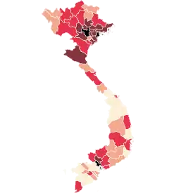 Mapa do surto no Vietnã (13 de março): &nbsp;&nbsp;Casos confirmados&nbsp;&nbsp;Casos suspeitos
