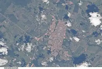 Vista da cidade de Alta Floresta, fotografada pela Estação Espacial Internacional (EEI)