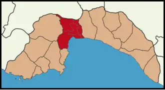 Localização da área urbana de Antália na província de Antália