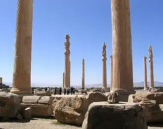 Colunas jônicas e elementos de colunas (Apadana)