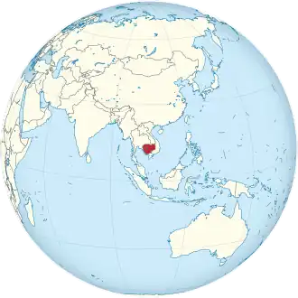 Localização do Camboja no mapa-múndi.