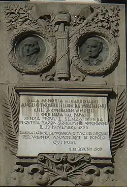 Placa memorial de Angelo Targhini e Leonida Montanari