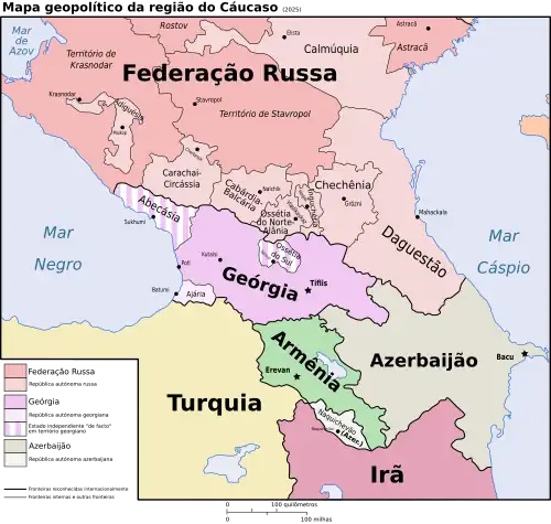 Mapa político do Cáucaso