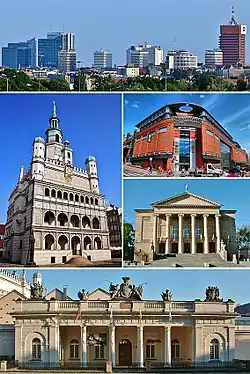 Topo: Panorama do Centro da Cidade de Posnânia Meio: Câmara Municipal de Poznań, Stary Browar, Casa de Ópera da Cidade Inferior: Guardhouse
