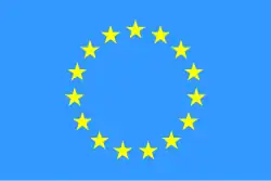 Proposta de bandeira com 15 estrelas sobre fundo azul claro.