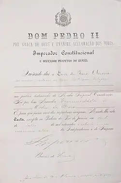 Documento da Ordem da Rosa 1889.