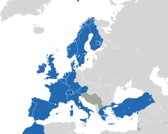 Um mapa colorido dos países da Europa