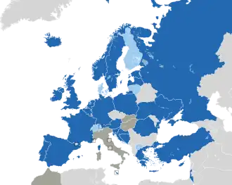 Um mapa colorido dos países da Europa