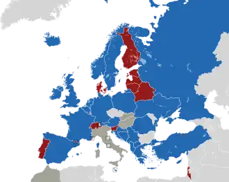 Um mapa colorido dos países da Europa