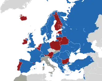 Um mapa colorido dos países da Europa
