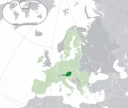 Mapa da Áustria na Europa