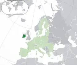 Mapa da Irlanda na Europa