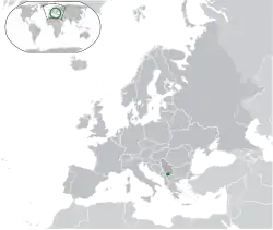 Mapa do Cosovo na Europa