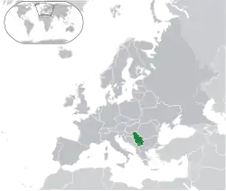 Mapa da Sérvia na Europa