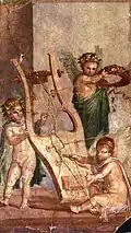 Cupidos tocando uma lira, afresco romano de Herculano