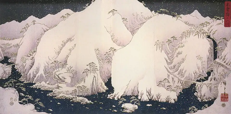 Kisoji no yamakawa Hiroshige, 1857