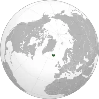 Localização da Islândia (em verde)