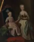 Retrato de uma criança pequena sentada (Princípe Pedro) com uma menina mais velha ao seu lado (Infanta Bárbara)