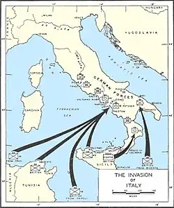 O mapa da invasão da Itália.