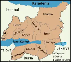 Mapa dos distritos da província de Cojaéli