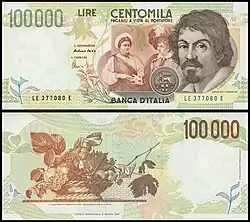 100.000 liras - frente e verso