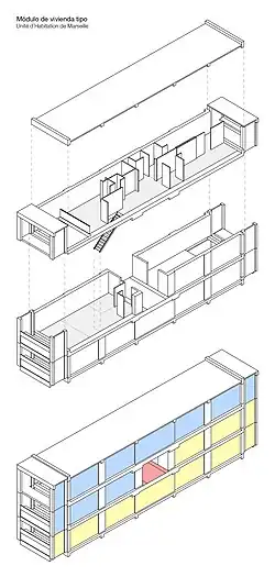 O projeto modular dos apartamentos inseridos no edifício