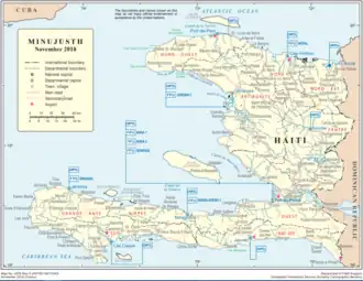 Mapa da situação das tropas da ONU no Haiti em novembro de 2018