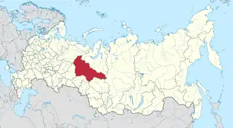 Localização do Okrug Autônomo de Khântia-Mânsia na Rússia.