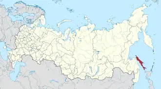 Localização do oblast de Sacalina na Rússia.