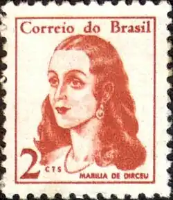 Selo postal de 1967 em homenagem à obra Marília de Dirceu, de Tomás Antônio Gonzaga