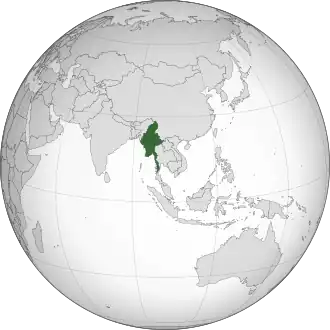 Localização de Mianmar, Miãmar, Mianmá, Birmânia