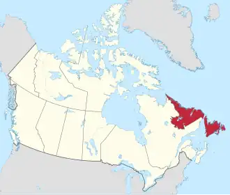 Localização da província de Terra Nova e Labrador no Canadá