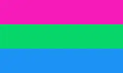Cores rosa-verde-azul, em tons mais escuros se comparado com a panssexual