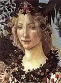 Detalhe de Flora da Primavera por Botticelli, c. 1482