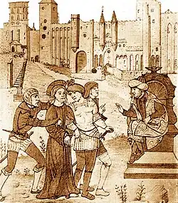 O Retábulo do Crucifixo de Saint-Maximin-la-Sainte-Baume, por Antoine Rozen (1520), desenho de Philippe Rostan (1886)