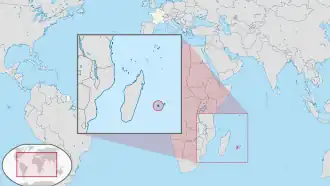 Localização da ilha da Reunião (a leste de Madagáscar).