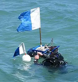 Bandeiras "Alfa" do CIS, assinalando a presença de mergulhadores.