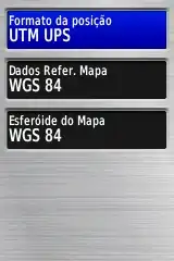 Tela para seleção de Sistema de Coordenadas e Datum em um GPS Garmin