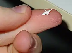Uma versão em miniatura desafiadora de um grou de papel