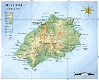 Mapa da ilha de Santa Helena.