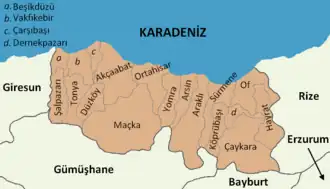 Mapa dos distritos da província de Trebizonda