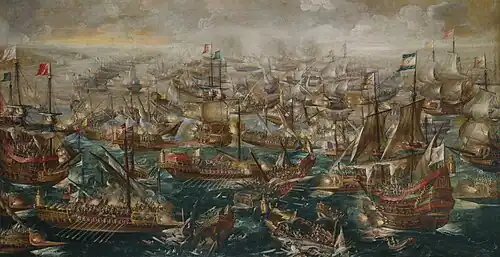 A Batalha de Lepanto por Andries van Eertvelt (1640).